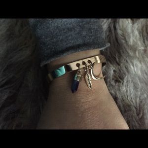 Simple Dainty Crystal Moon Charm Bangle Bracelet